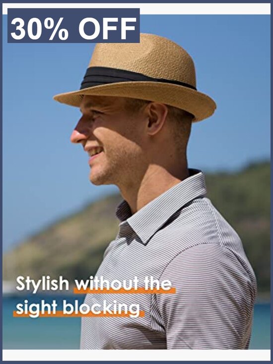 Foldable Straw Fedora Sun Hat UPF 80+ Unisex Beach Panama Trilby